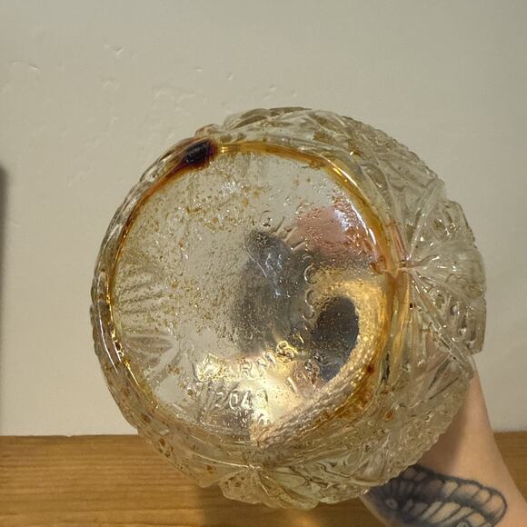 Vintage Amber MCM Princess Fantasia Round Hurricane‎ Oil Lamp Hurricane 13” Tall - Picture 9 of 10